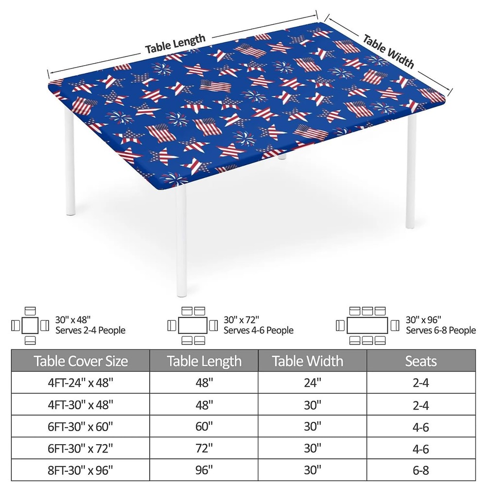 Rectangle Table Cover with Elastic Edge Design Waterproof Stain-Resistant Wip...