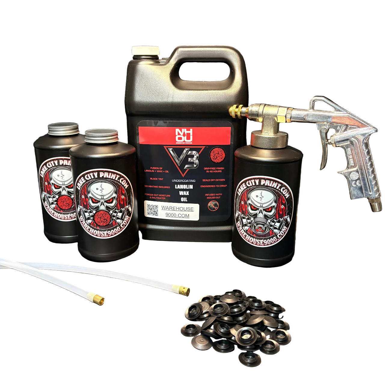 Complete NHOU V3 Black Pro Undercoating Gun – 2 Wand Kit (3 B Quart Bottles)