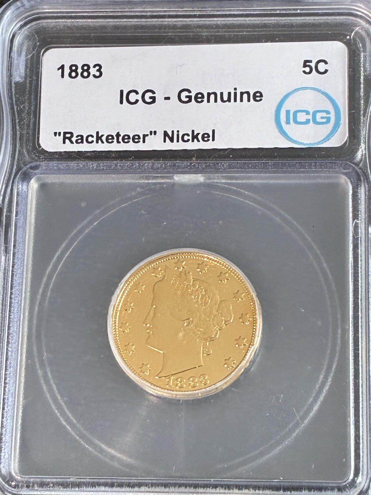 1883 Gold Plated With Out Cents Racketeer V Nickel BEAUTIFULLY Uncirculated