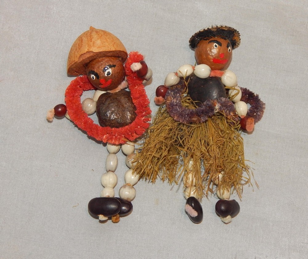 Vintage 1940's Hand Crafted Figures made from Seashells and Nut shells