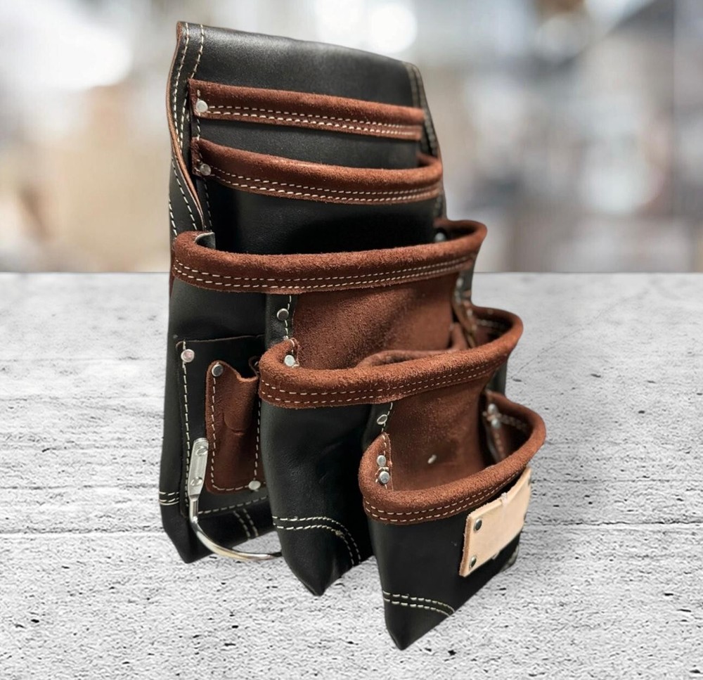 Big Extra Pocket Leather Tool Pouch Bag 2 Sided Hammer Holders