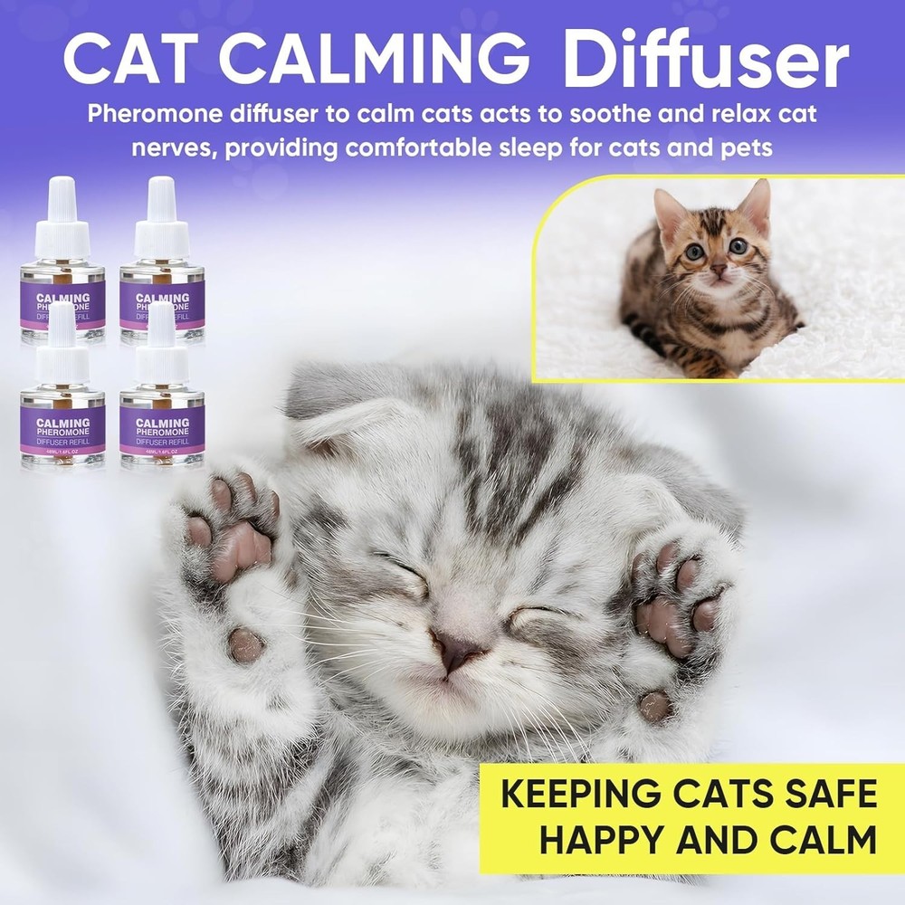 Cat Calming Diffuser for Anxiety Pheromone Diffuser to Calm Cats – Includes 4 Re