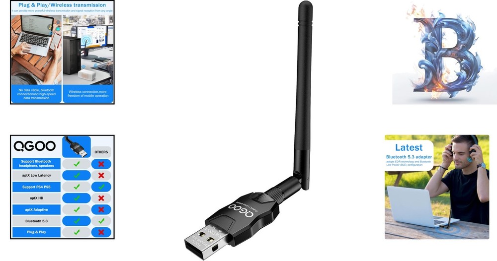 USB Bluetooth Dongle 5.3 - Class 1 Long-Range Receiver for Multi-Device Support
