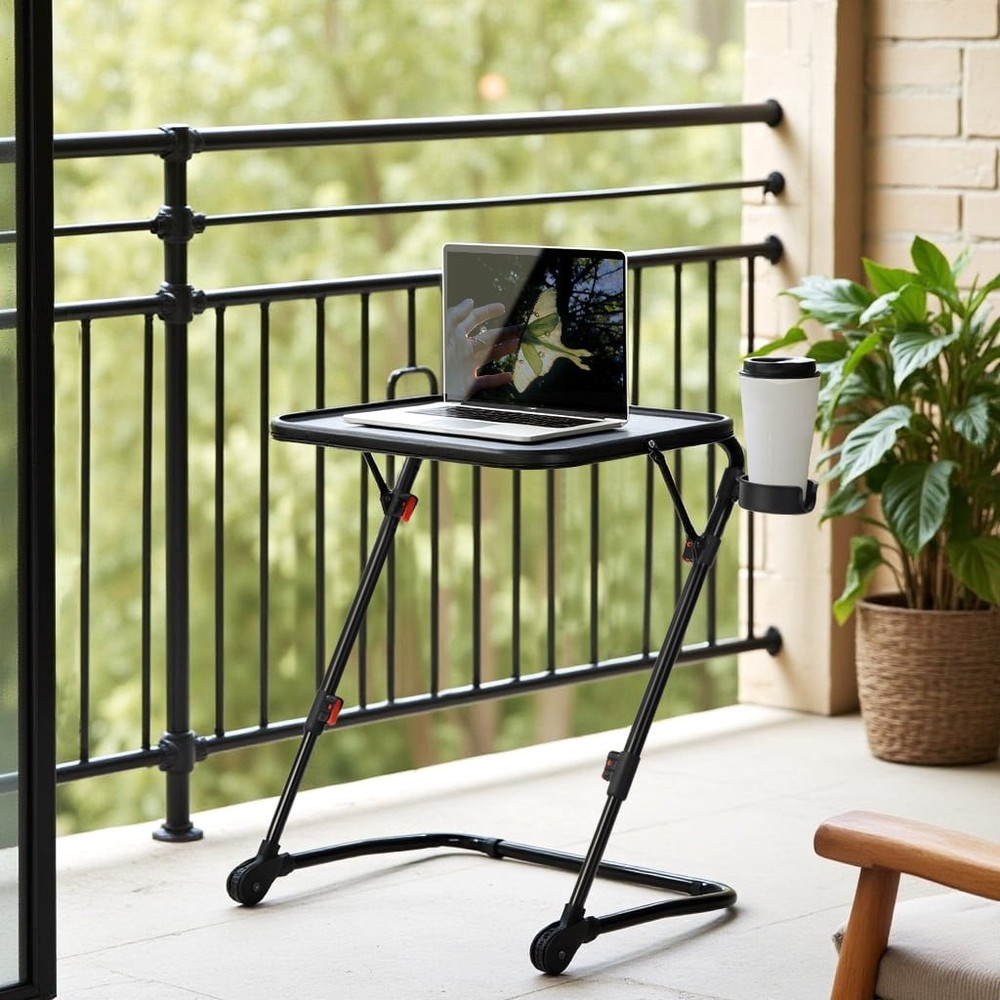 Adjustable Folding Table Portable Small Table Patio Camping/Backyard Black