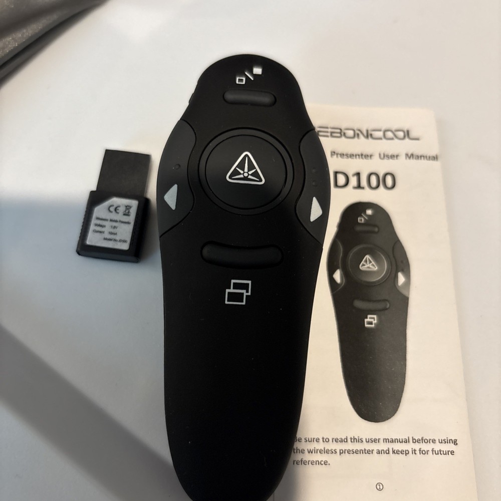 Beboncool Wireless Presenter Model D100, 2.4 GHz With Laser Pointer 39’ FT Range