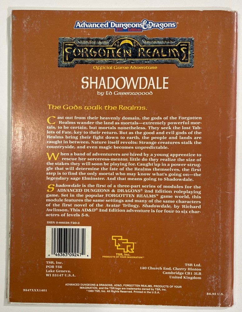 Advanced Dungeons and Dragons Module TSR Shadowdale 9247
