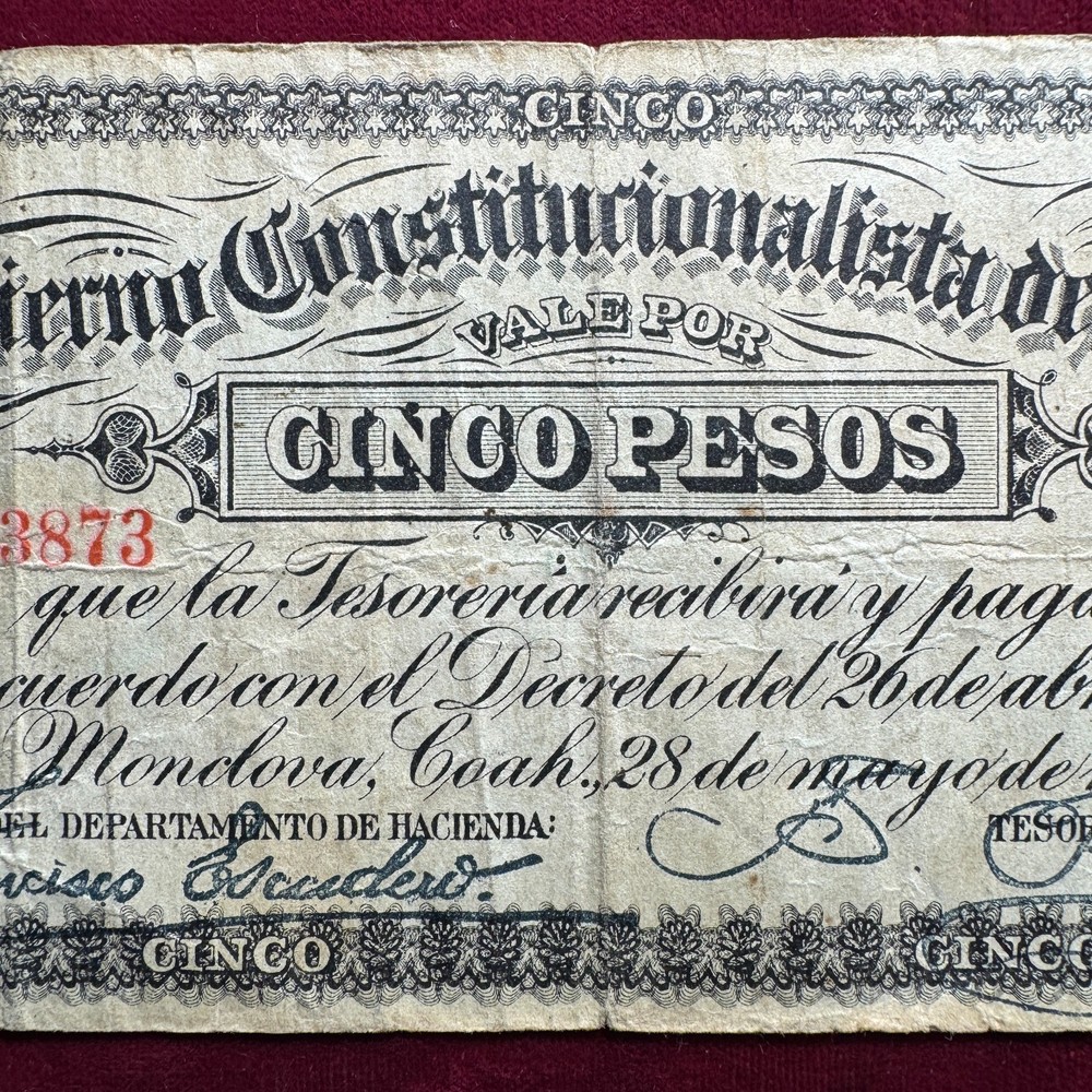 1913 Mexico 5 Pesos Note 33873