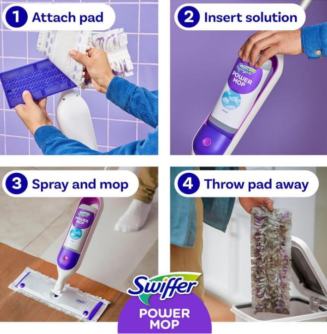 Swiffer PowerMop Kit – Includes Mop, 2 Pads, Cleaning Solution & Batteries