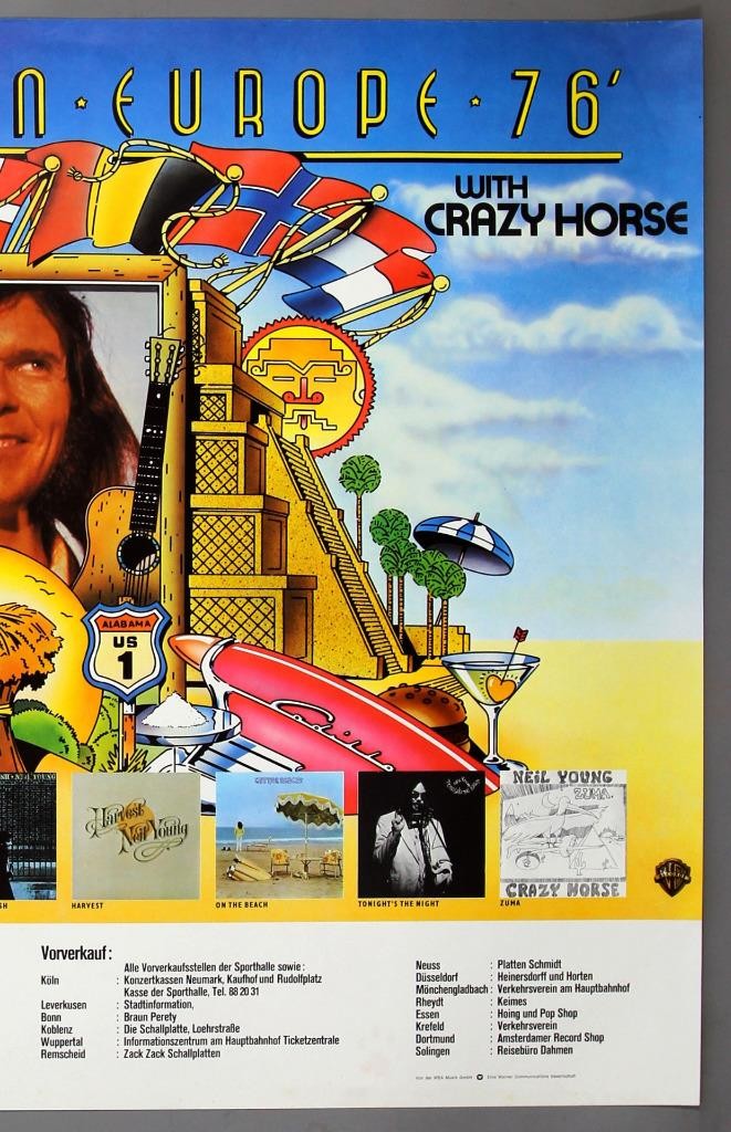 NEIL YOUNG AND CRAZY HORSE – rare vintage original Cologne 1976 concert poster