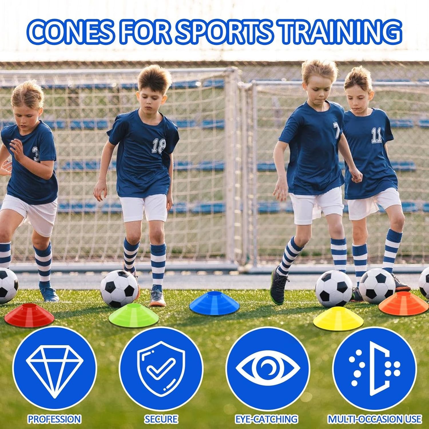 Soccer Cones for Training, 100/15 Pack Agility Cones with Carry Bag,Multi-Color