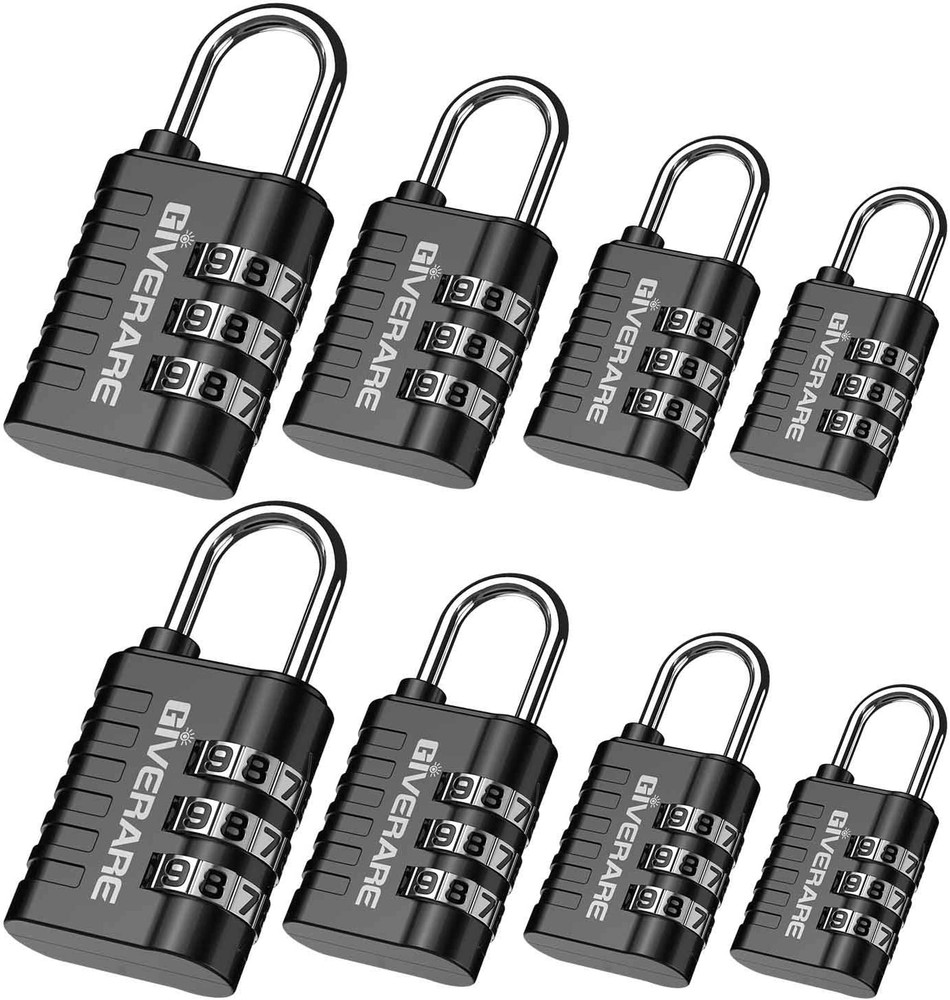8 Pack 3-Digit Padlocks, Keyless Resettable Luggage & Locker Locks, Black Travel