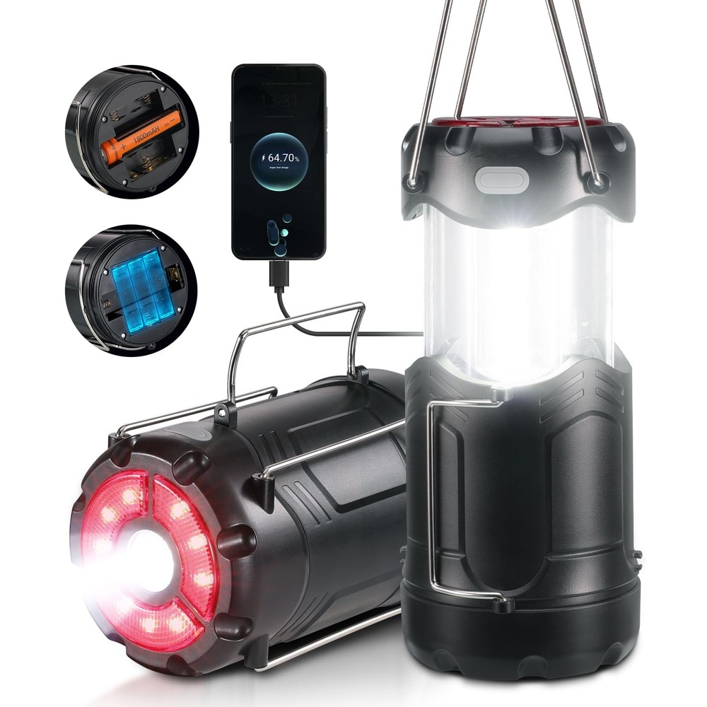 2 Pack Collapsible LED Camping Lantern, Consciot USB C 2 Pack, Black