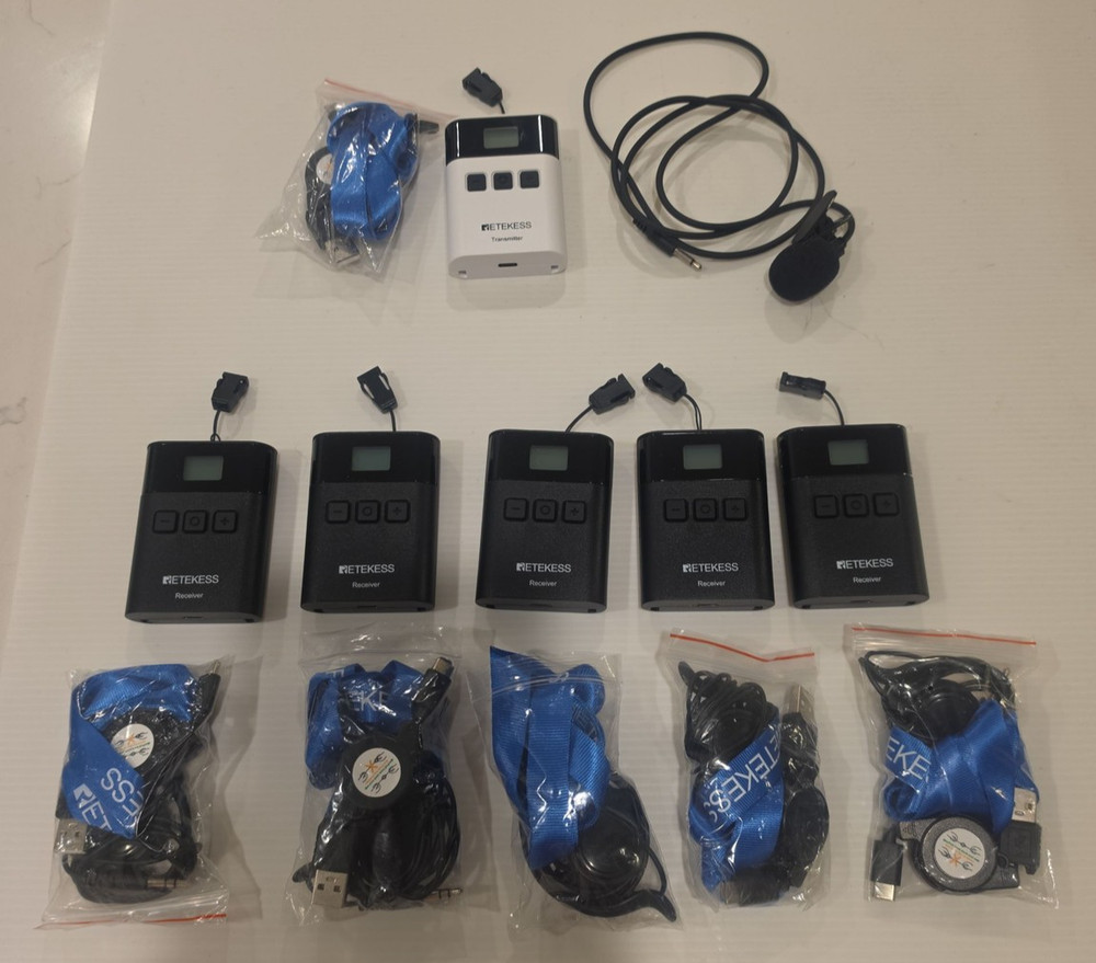 Retekess T122 Wireless Tour System 1 Transmitter  Plus 5 Receivers Mic