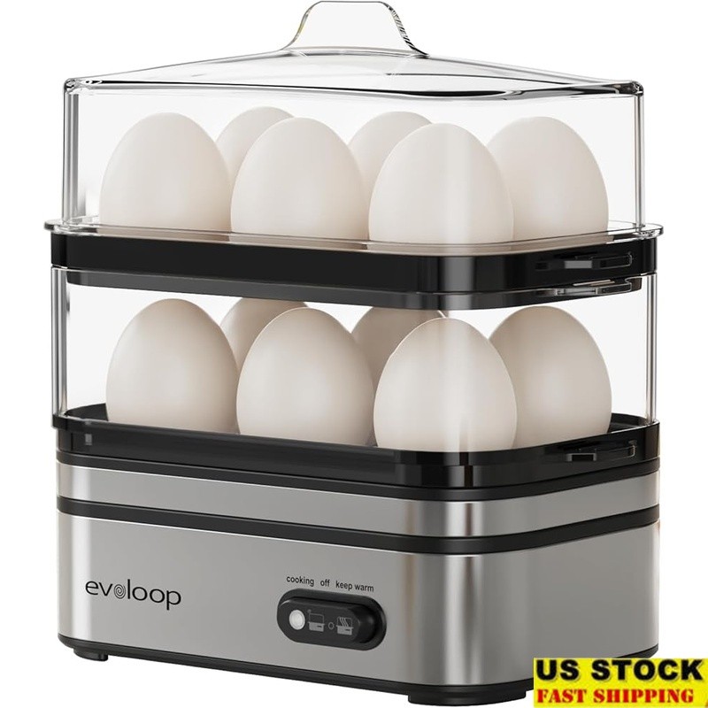 Stackable Egg Cooker Multi Function Easy Clean Hard Boiled Poached Eggs New
