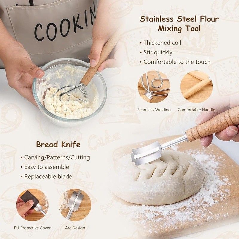 Complete 18 Piece Sourdough Baking Kit Proofing Baskets Tools Beginners Gift New