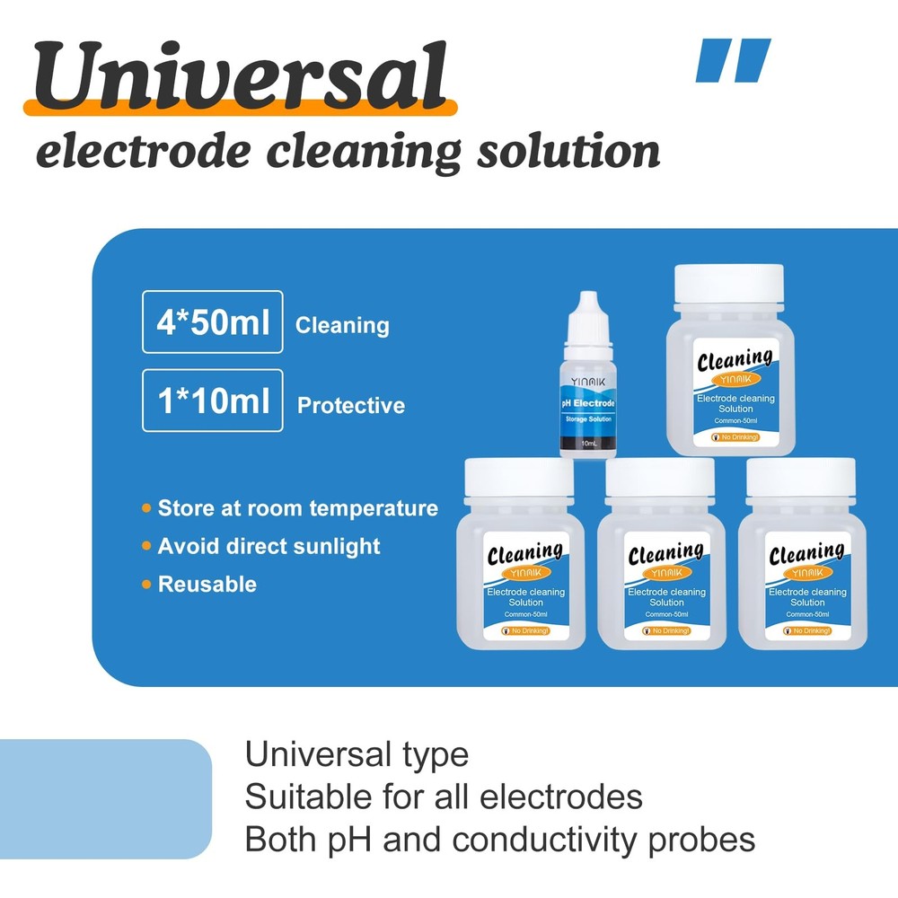 Cleaning Solution for pH Electrode 50ml*4 for pH Meter EC Meter TDS Salt Meter