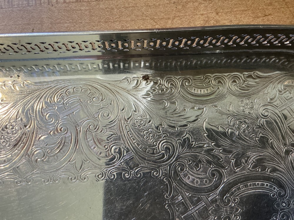 Vintage Silverplate Footed Rectangular Gallery Tray Pierced 11.75”x4.75”x.75”