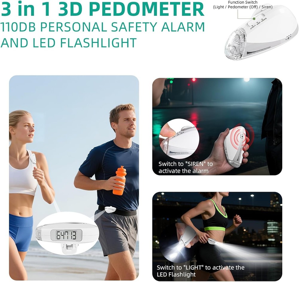 Mini Step Counter for Walking, Simple Step Counter with LED Flashlight & 110dB P