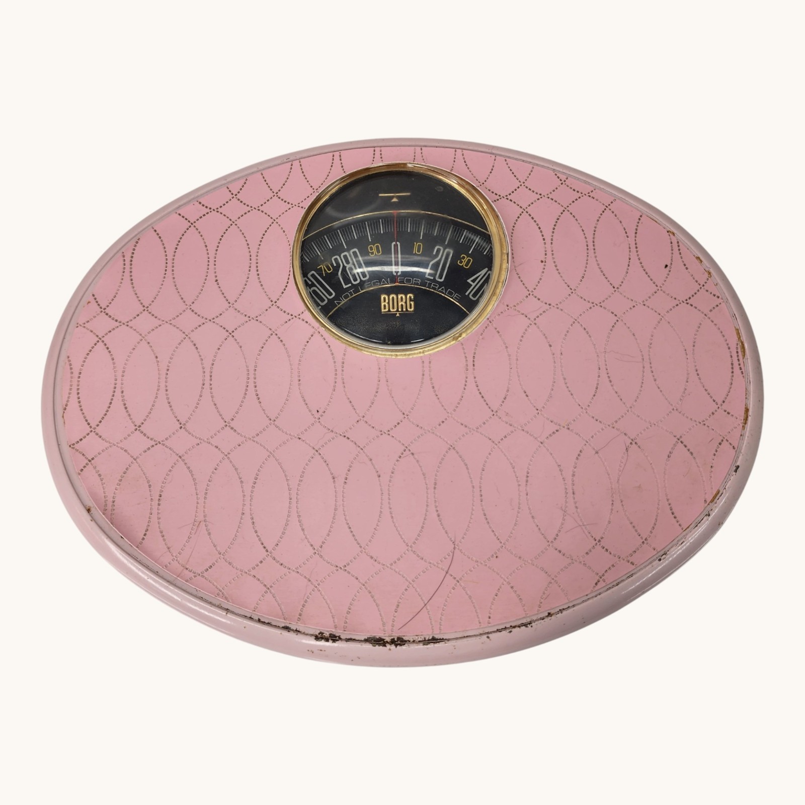 Vintage BORG Pink Art Deco Bathroom Scale Oval MCM 0–300 lbs Regency FLAWS