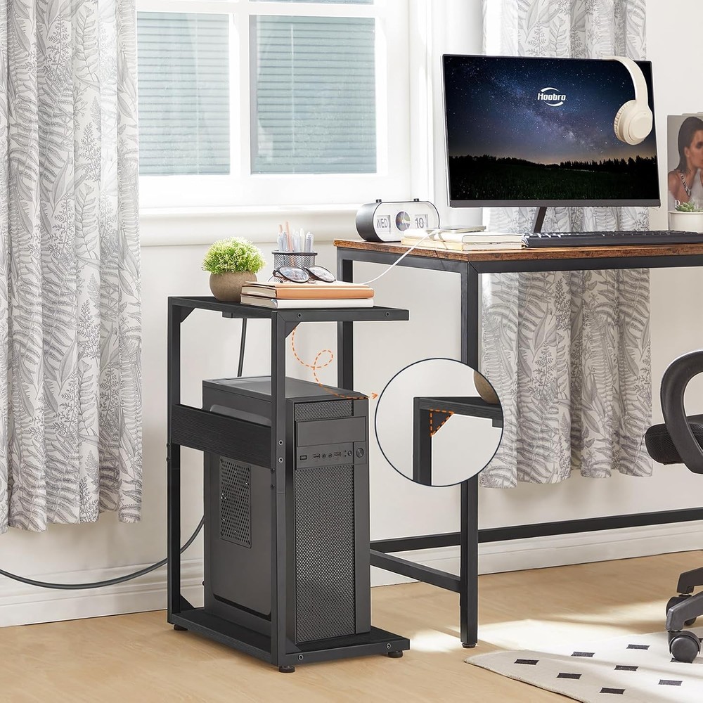 HOOBRO Computer Tower Stand, PC Stand with Charging Rustic Brown, Black