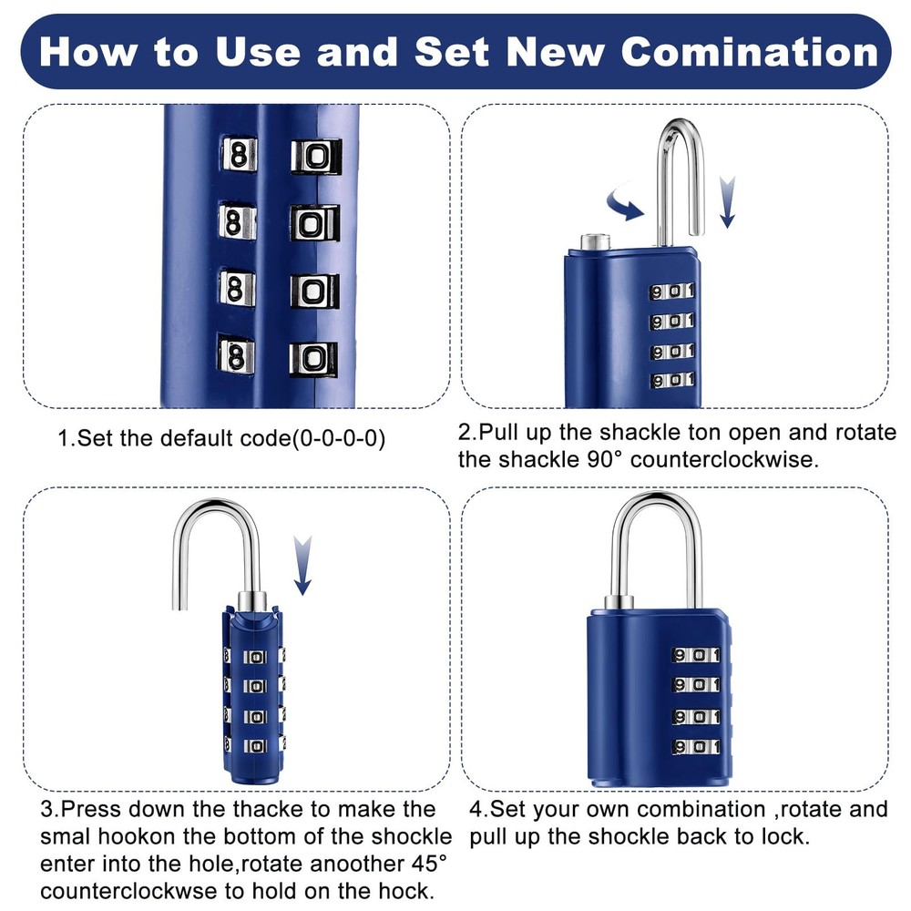 Combination Padlock 4 Digit Combination Lock with Keys Locker Resetable Secur...