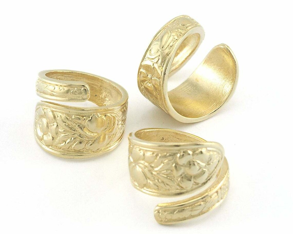 Spoon Ring Flower Patterned Adjustable Ring Raw Brass 18mm 8US inner size 4049