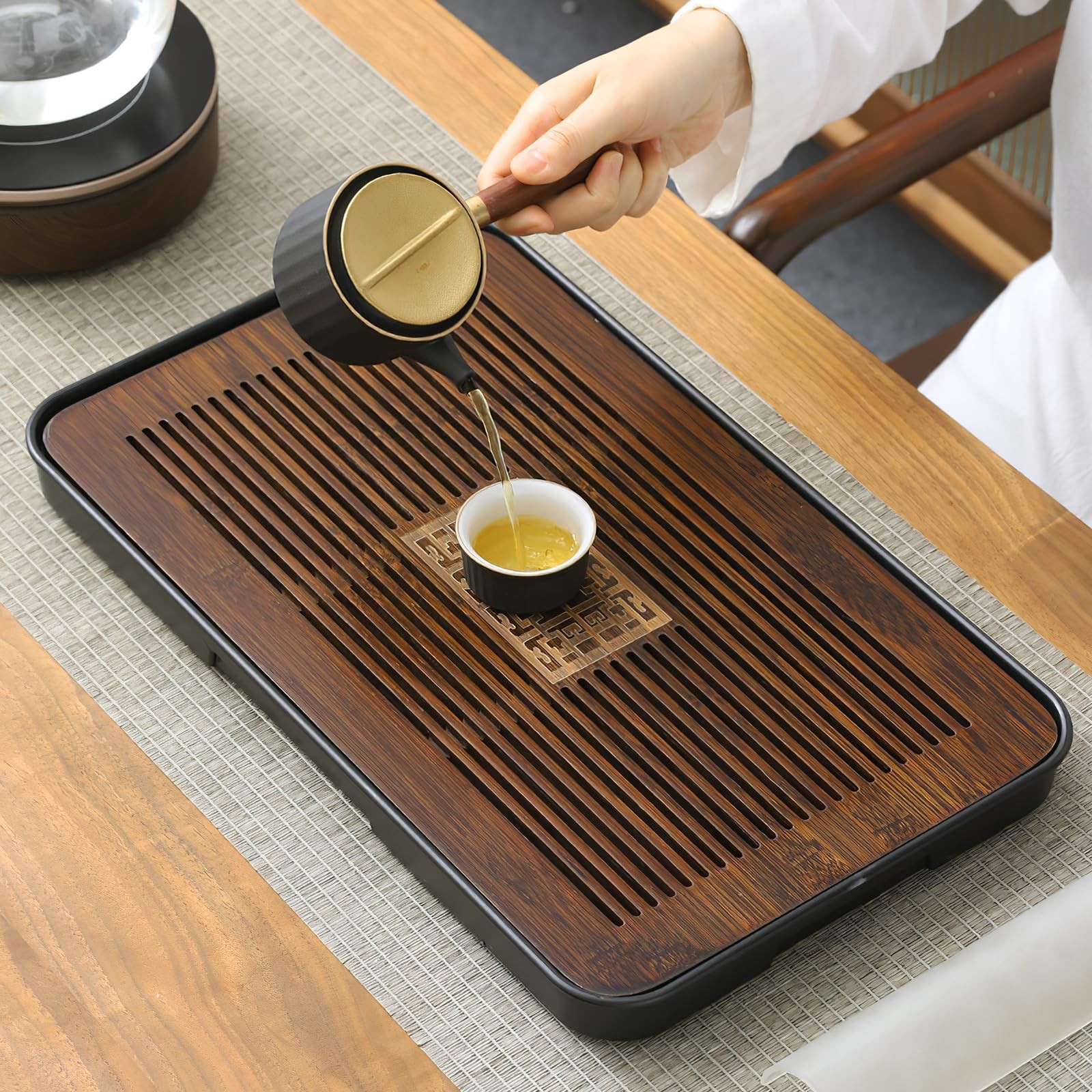 Jotsport 17 Inch Bamboo Chinese Gongfu Tea 17.5" x 10.5" x 1.4", Black, Brown