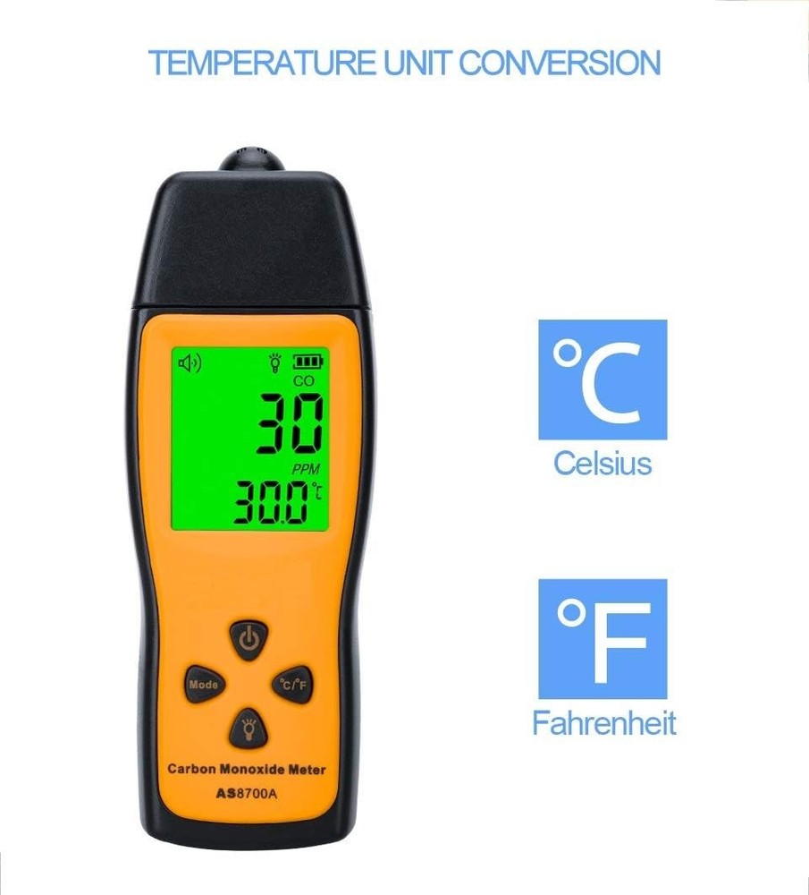Handheld Carbon Monoxide Meter, Portable Orange + Black