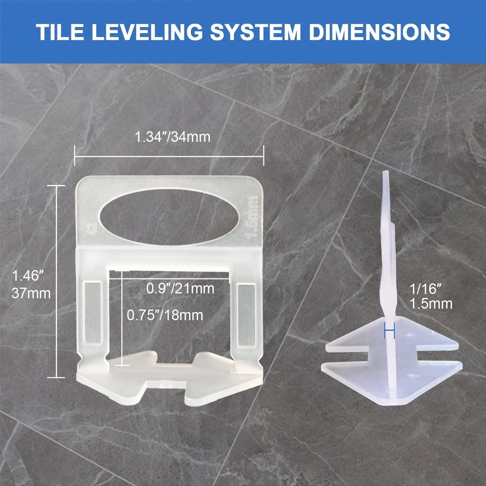 Tile Leveling System 2500pcs 1/16" Tile leveler Spacers Clips Tile Installati...