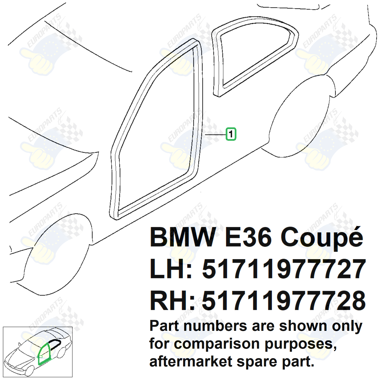 BMW E36 Coupe 4 Pieces Seal Kit for Door Seals + Sunroof Seal + Trunk Lid Seal