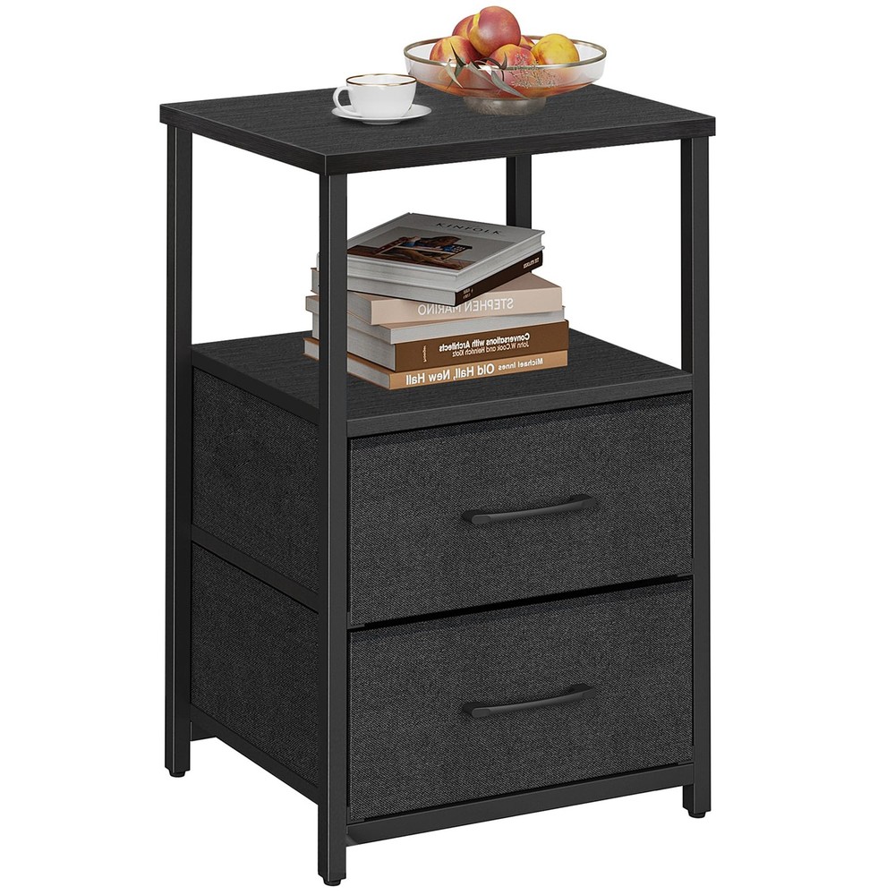 End Table, Night Stand, Side Table, Nightstand with Cloth Drawer, Bedside Tab...