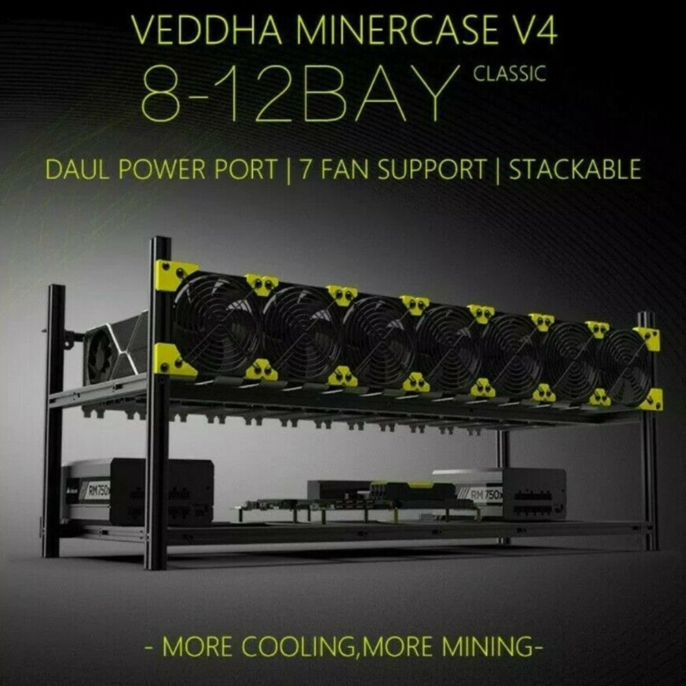 Veddha V4C 8-GPU Mining Case Aluminum Mining Rig Open Air Frame Case