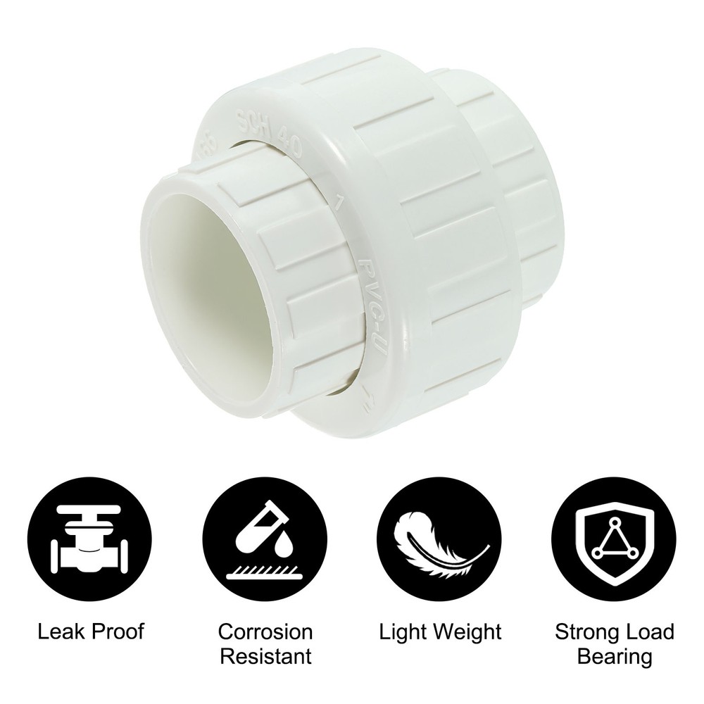 6Pcs 1" UPVC Union Coupling Pipe Fitting, UPVC Union Coupling Adapter, White