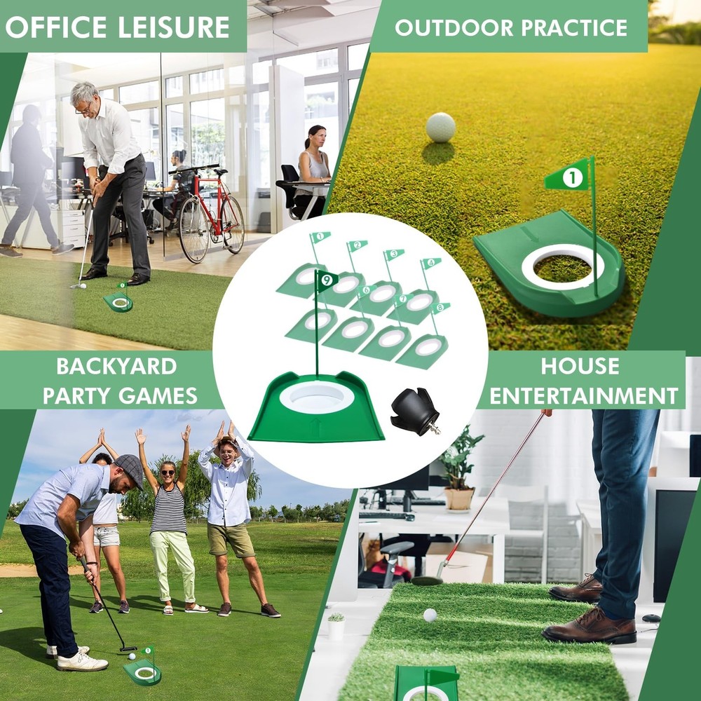 9 Pack Golf Putting Cups with Flags, Plastic Golf Training Aids with Golf Bal...