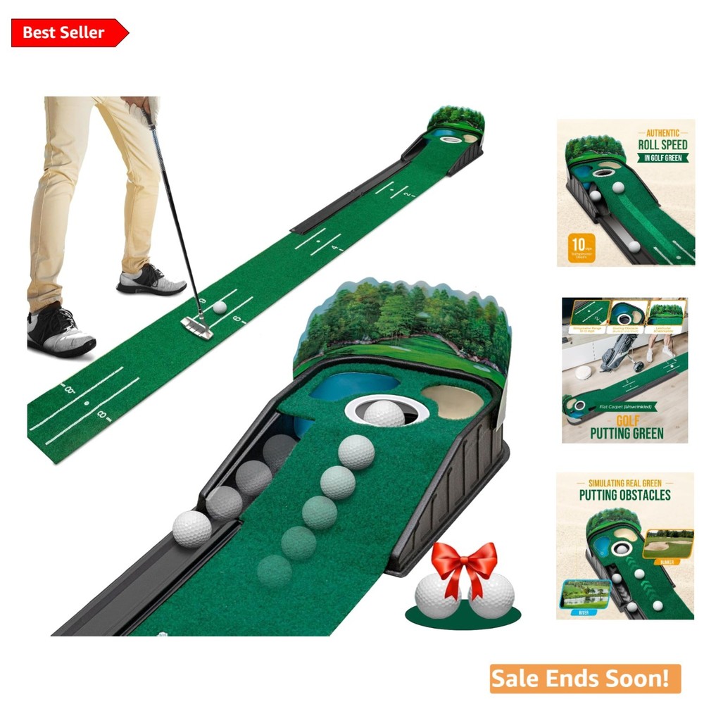 Indoor Golf Putting Green - 8ft Wrinkle-Free Mat with Precision Alignment Tools