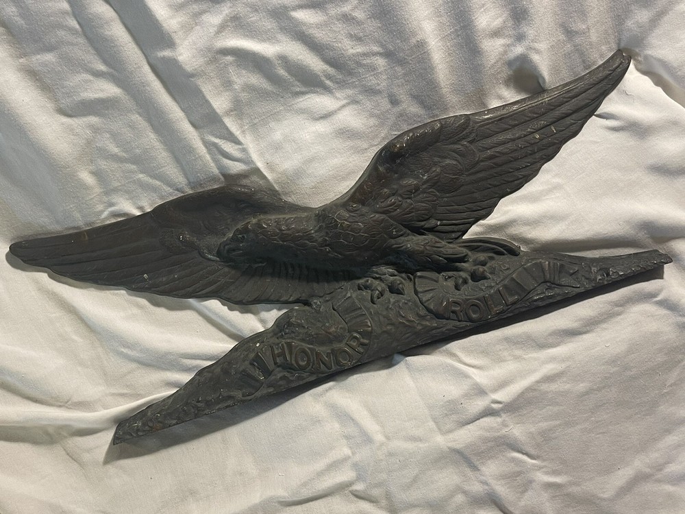 LARGE Antique Solid Bronze Patriotic Honor Roll Eagle Architectural Salvage