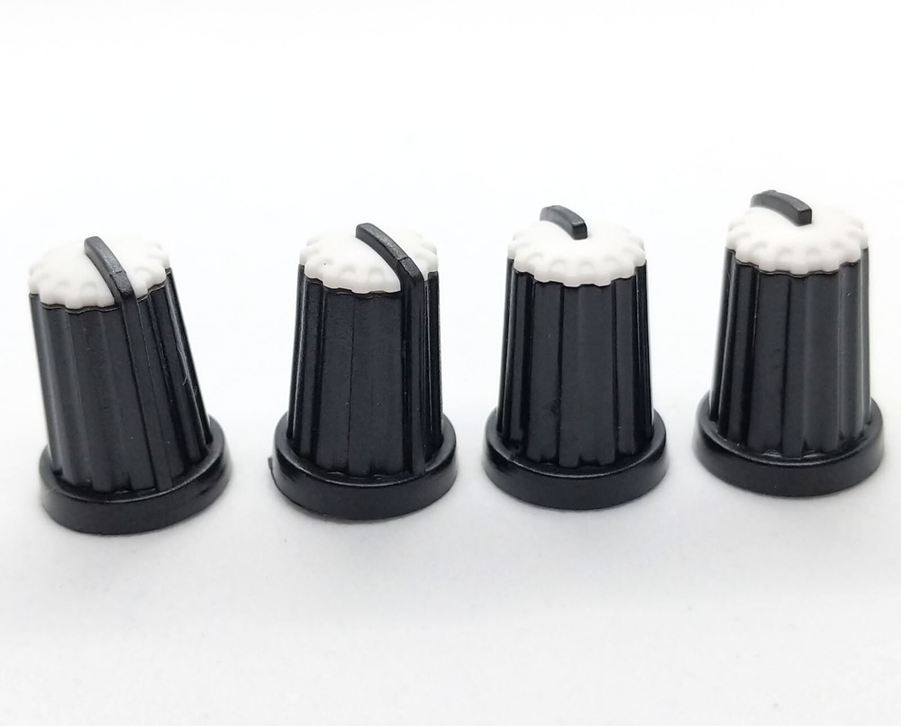 4 Black & White D-Shaft Pot Knobs for 6mm 270° DJ-TECH BEHRINGER SOUNDCRAFT