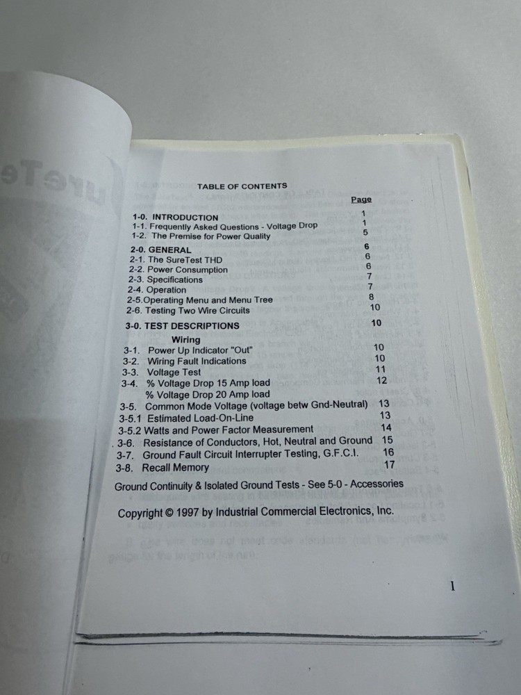 SureTest ST-1THD Digital Wiring / Harmonic Analyzer User Guide Manual Booklet