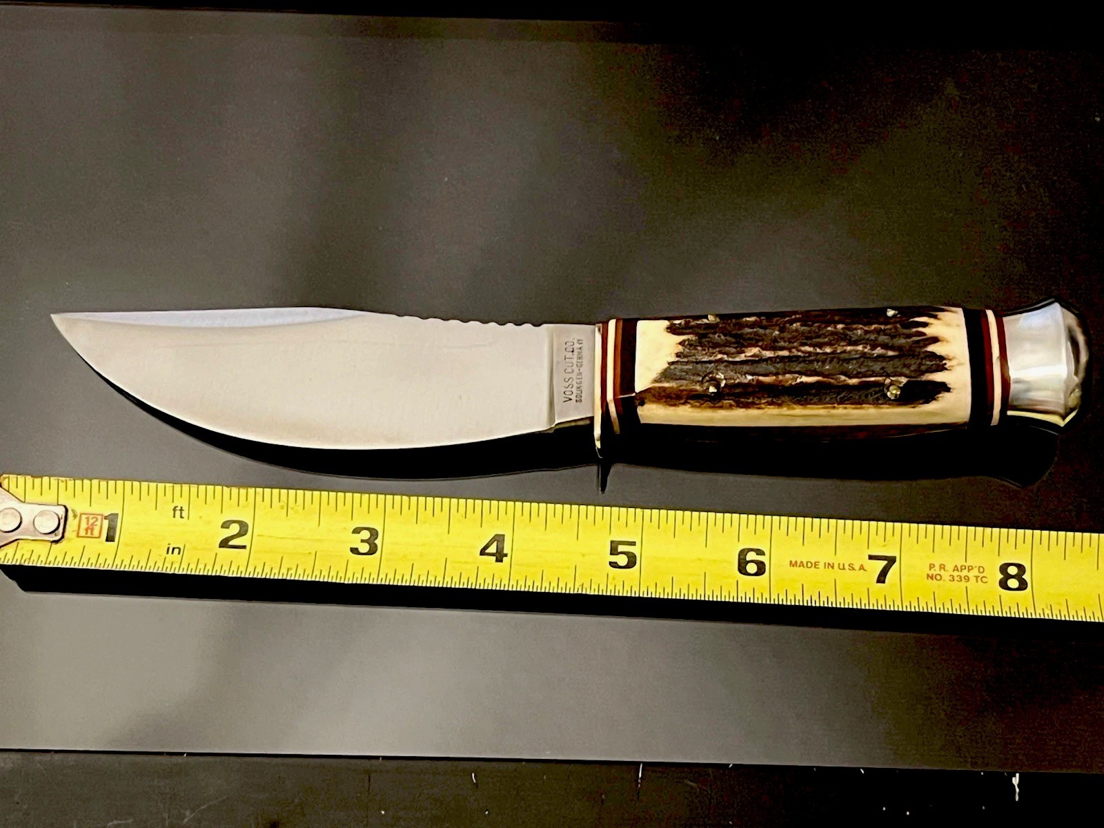 VINTAGE VOSS CUT. CO.GERMANY THICK STAG HUNTING KNIFE SKINNER BLADE  8-1/4” MINT