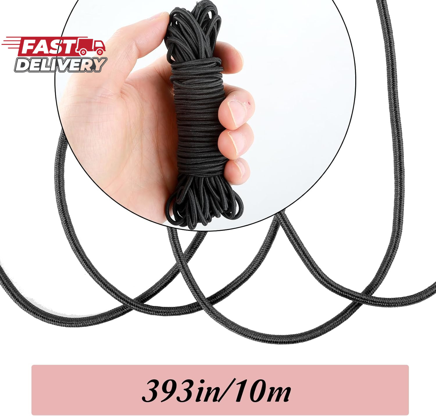 33Ft Long Kayak Bungee Cord 1/8 Inch Heavy-Duty Black Bungee Shock Cord Roll Ela
