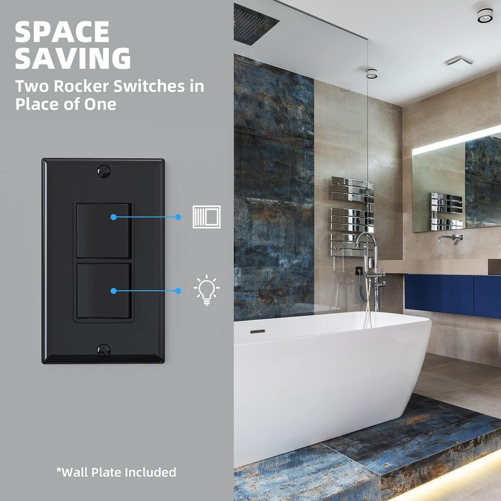 Decorator Double Rocker Light Switch Two Single Pole Electrical Paddle Black