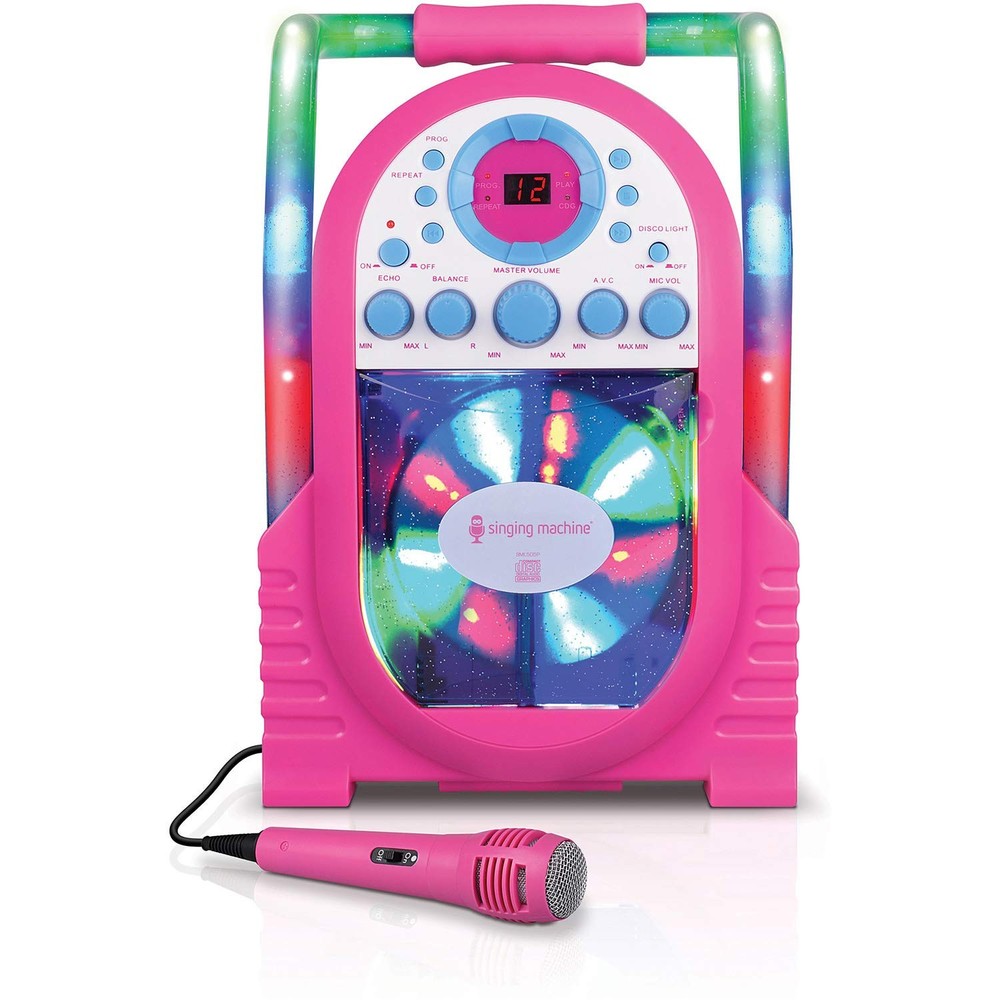Singing Machine SML505 Portable Vertical Load CDG Player w/ Disco Effect, Pink