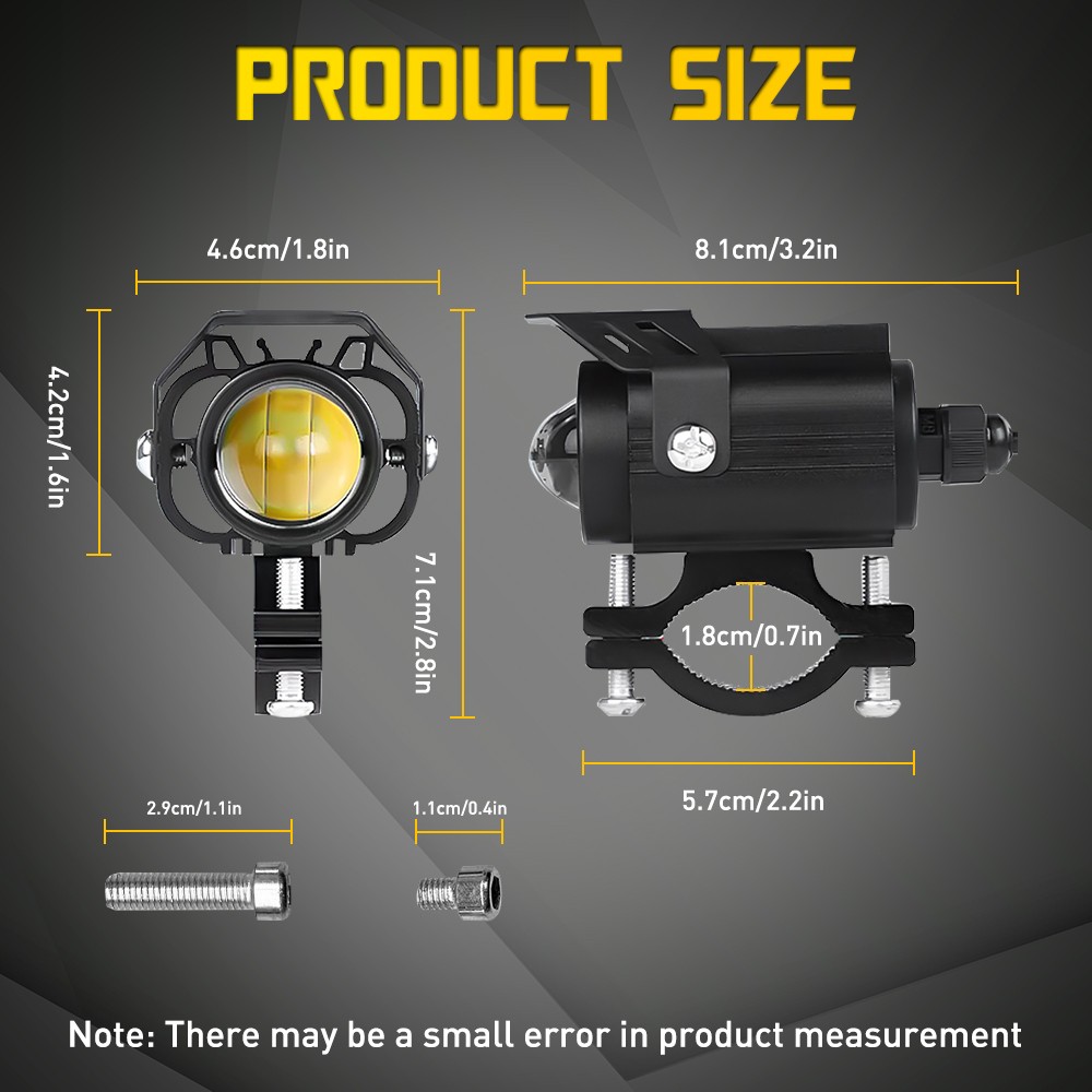 2x LED Motorcycle Spot Lights Headlight Driving Fog Auxiliary Lamp Yellow White