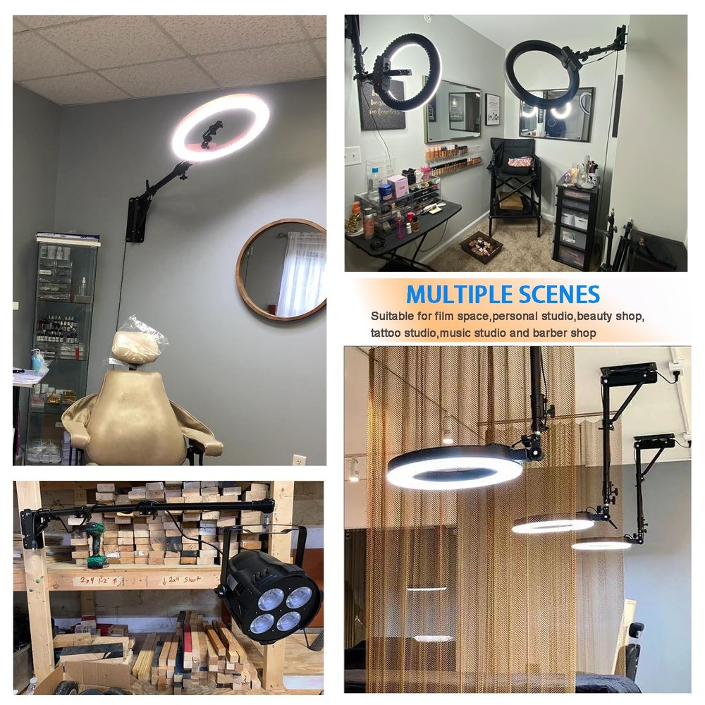 Ring Light Wall Mount 43.3inch/110cm, Ring Light Mount Support 180°Flexible R...