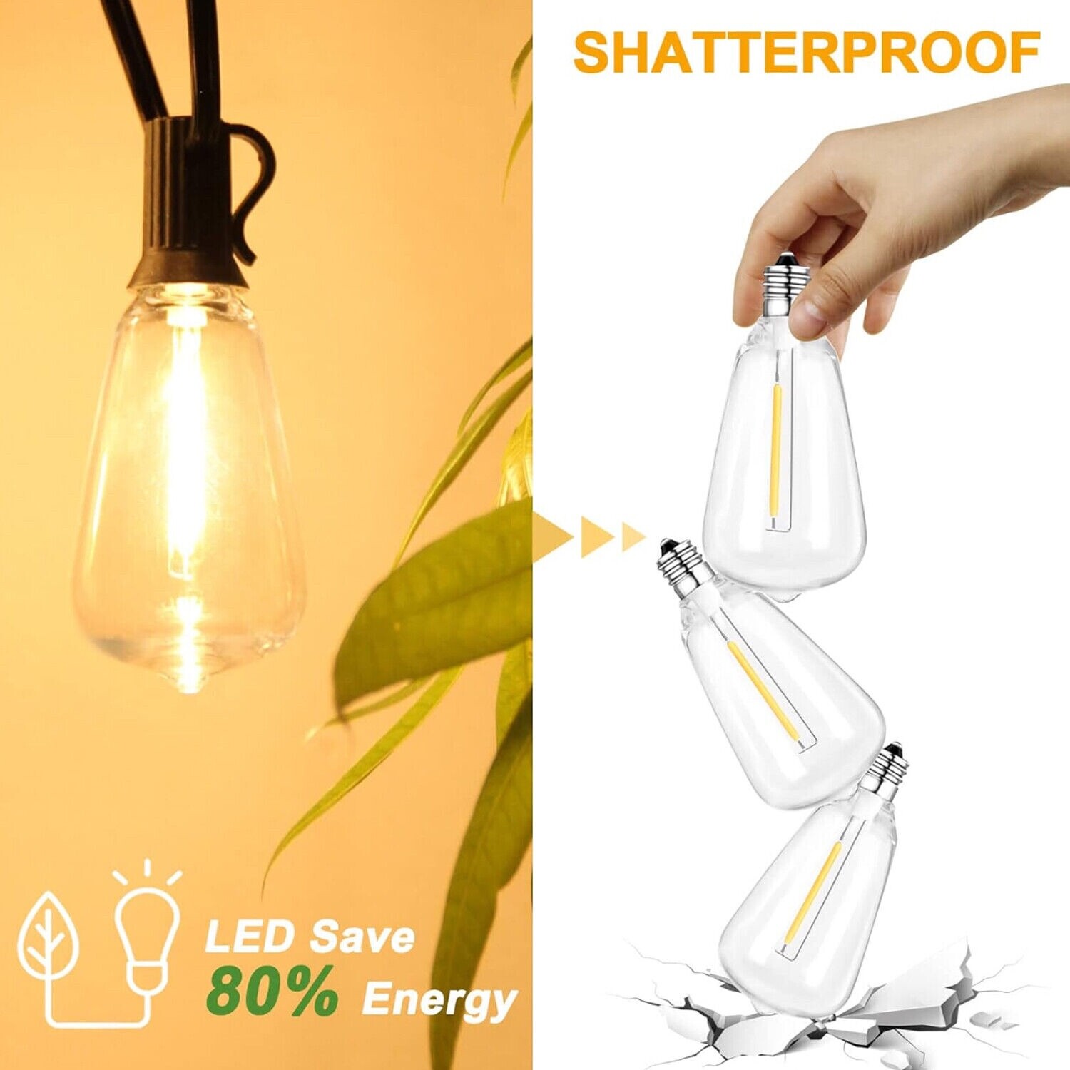 50FT LED Outdoor String Lights Dimmable Waterproof ST38 LED Patio Lights