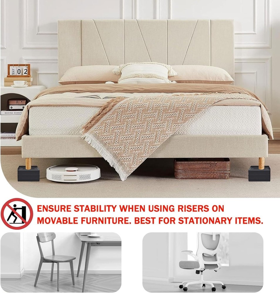 Rectangle Bed Risers Heavy Duty Adjustable Furniture Risers for Couch Bed Sof...