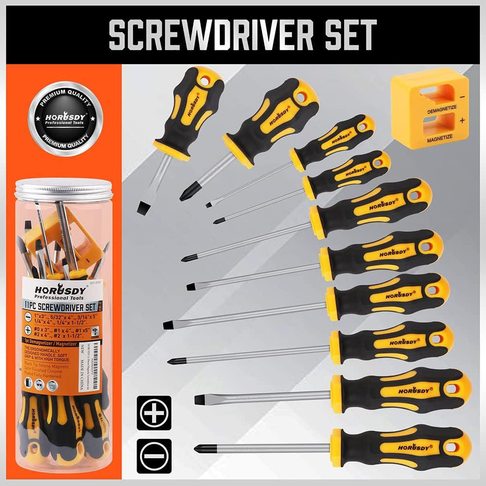 11-Pieces Magnetic Screwdriver Set 5 Phillips 5 Flat Head Tips Magnetizer Tool
