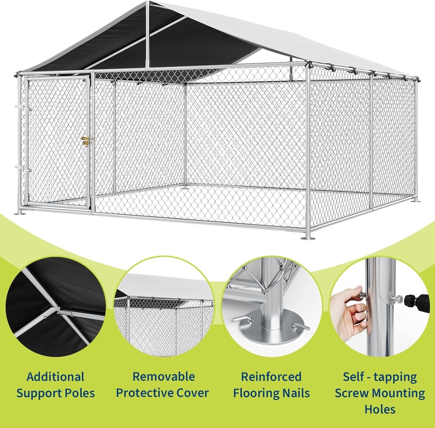 Large Dog Kennel Outdoor with Roof Heavy Duty Dog Enclosure Outside Pet Fence