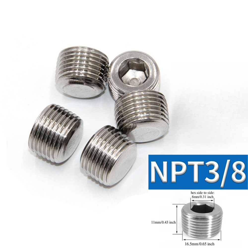 5pcs Hex Countersunk Plug Socket Head Stainless Steel Pipe 3/8" NPT Male Thread