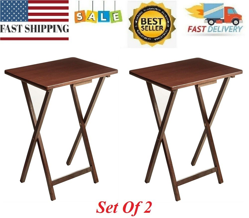 Walnut 2-Piece Folding TV Tray Table Set, 19 x 15 x 26 Inch